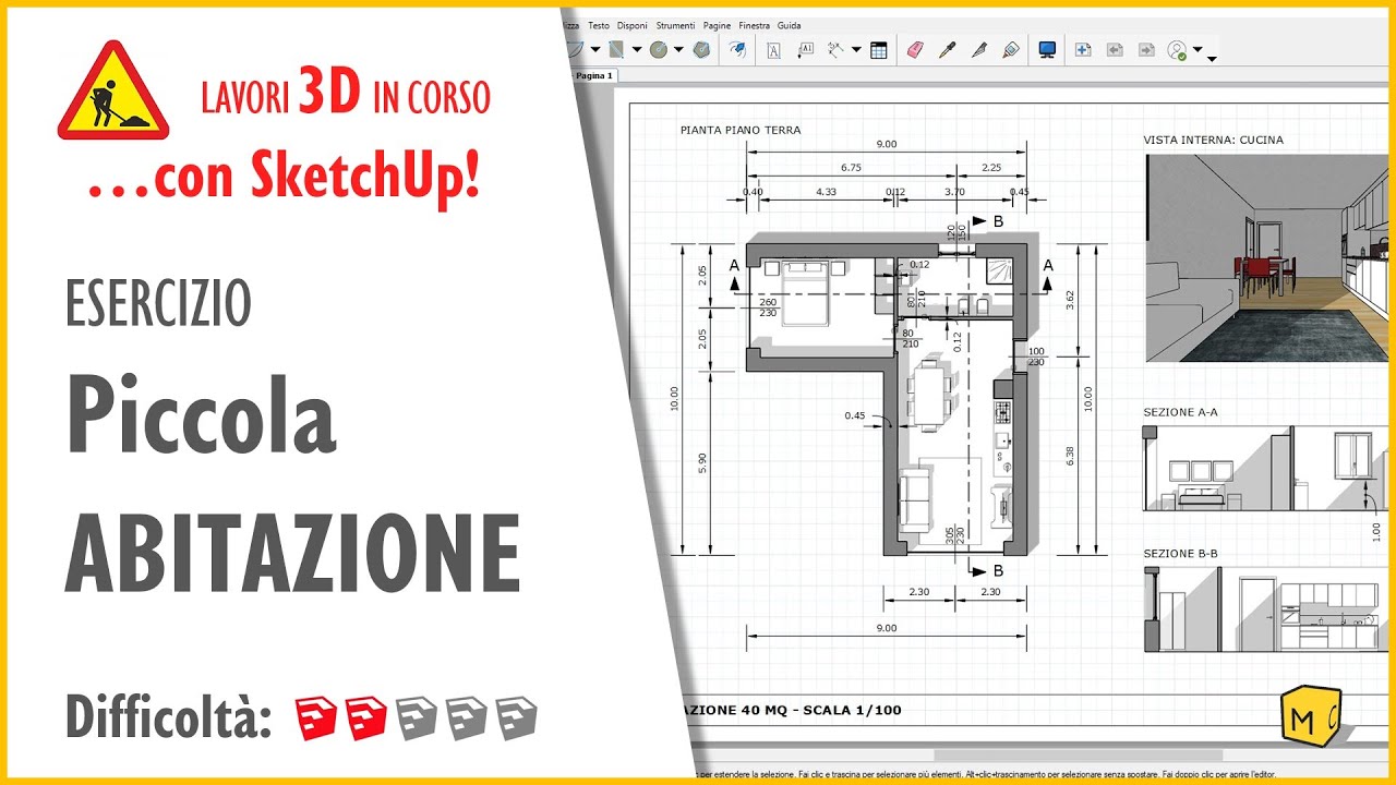 ESERCIZI con SketchUp: PICCOLA ABITAZIONE (Live Facebook 21/4/2020)
