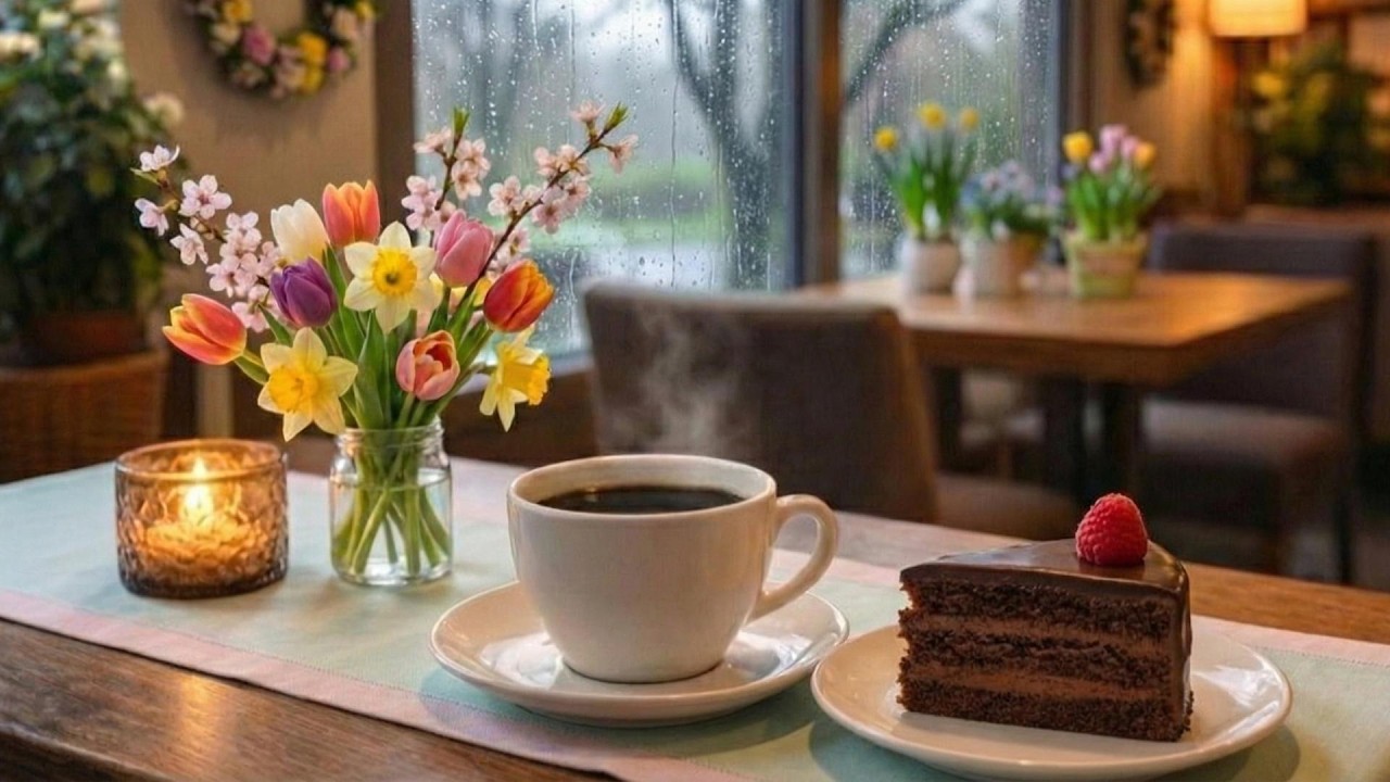 Cozy Sakura Cafe on a Rainy Day 🌧️ Relaxing Jazz Piano Music for Work and Study