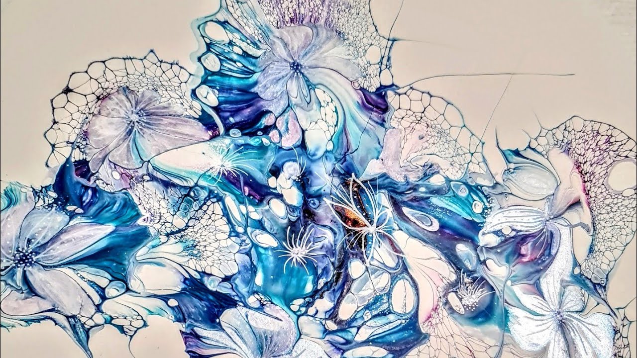 'Blue Hawaii'  ~ Beautiful Floral Acrylic Pour #fluidart #floralart #acrylicpouring #malletsmash