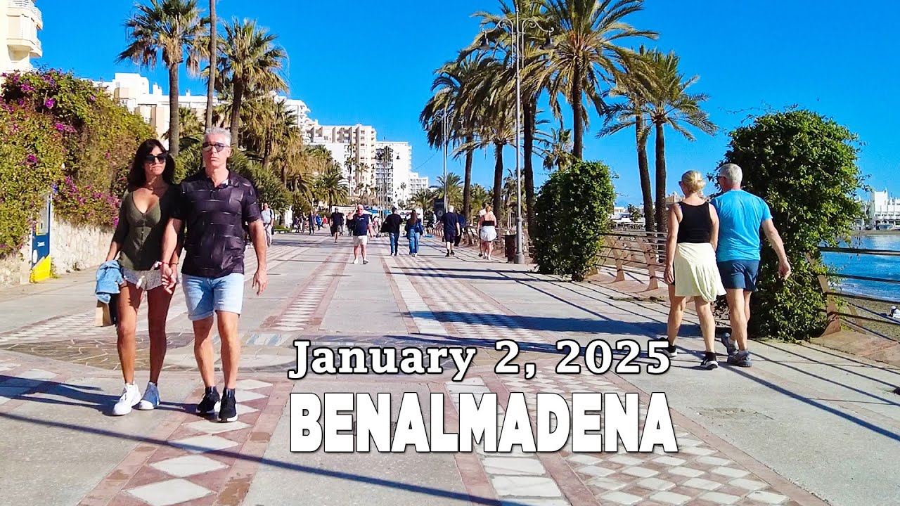 Benalmadena January 2, 2025 Beach Promenade Walk Costa del Sol Spain [4K]