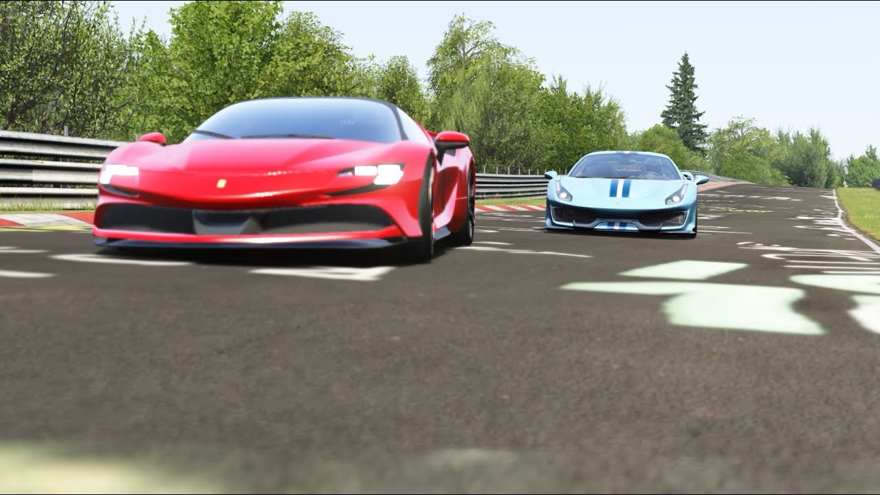 Ferrari 488 Pista Tuned vs Ferrari SF90 Stradale at Nordschleife