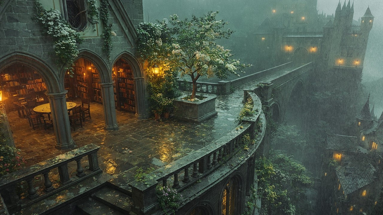 Hidden in the Valentine's Day Book Castle | Rainy Dark Academia Piano & Cello for Studying, Writing