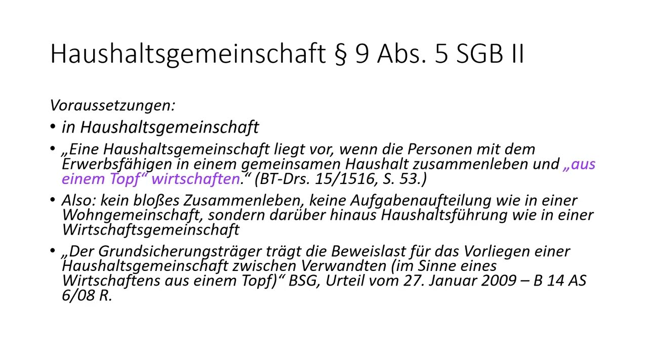 Haushaltsgemeinschaft § 9 Abs  5 SGB II   Bürgergeld