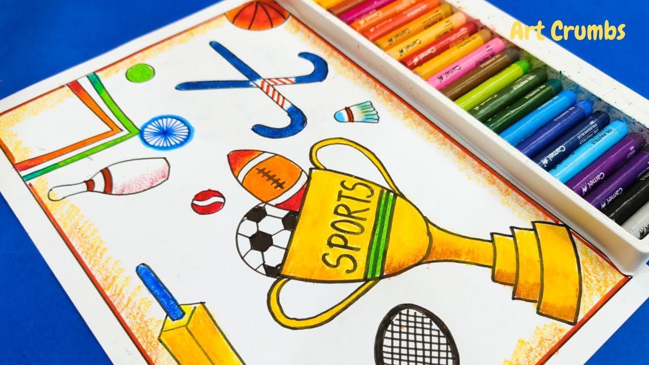 National Sports day drawing with oil pastels | Easy sports day drawing for beginners | Art Crumbs