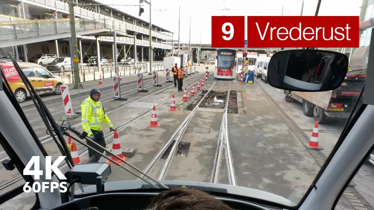 Track repairs and a faulty signal | 🚊 HTM Line 9 | 🇳🇱 The Hague | 4K Tram Cabview | Siemens Avenio