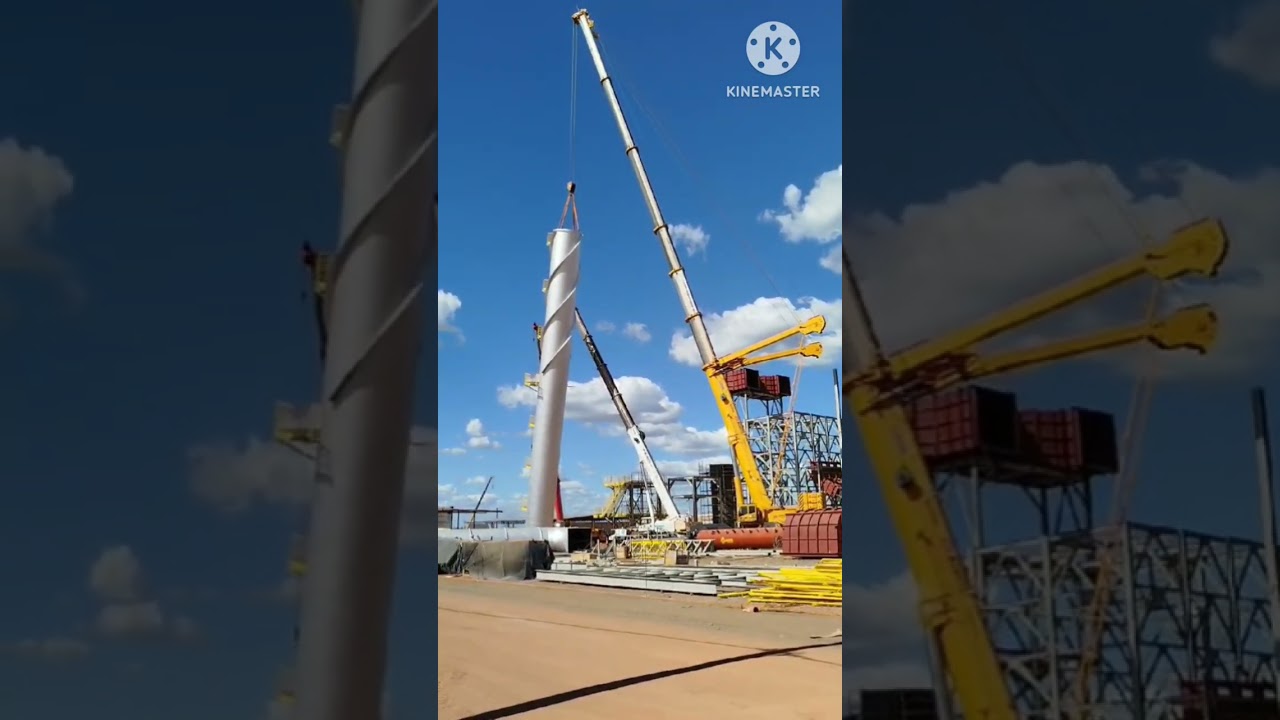verticalização  chaminé da caldeira 50 metros de comprimento com 40t!!!!