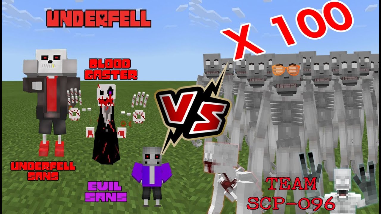 Underfell  (Bloody Gaster, Underfell Sans, Evil Sans) VS 100 x TEAM SCP 096 [Minecraft PE]