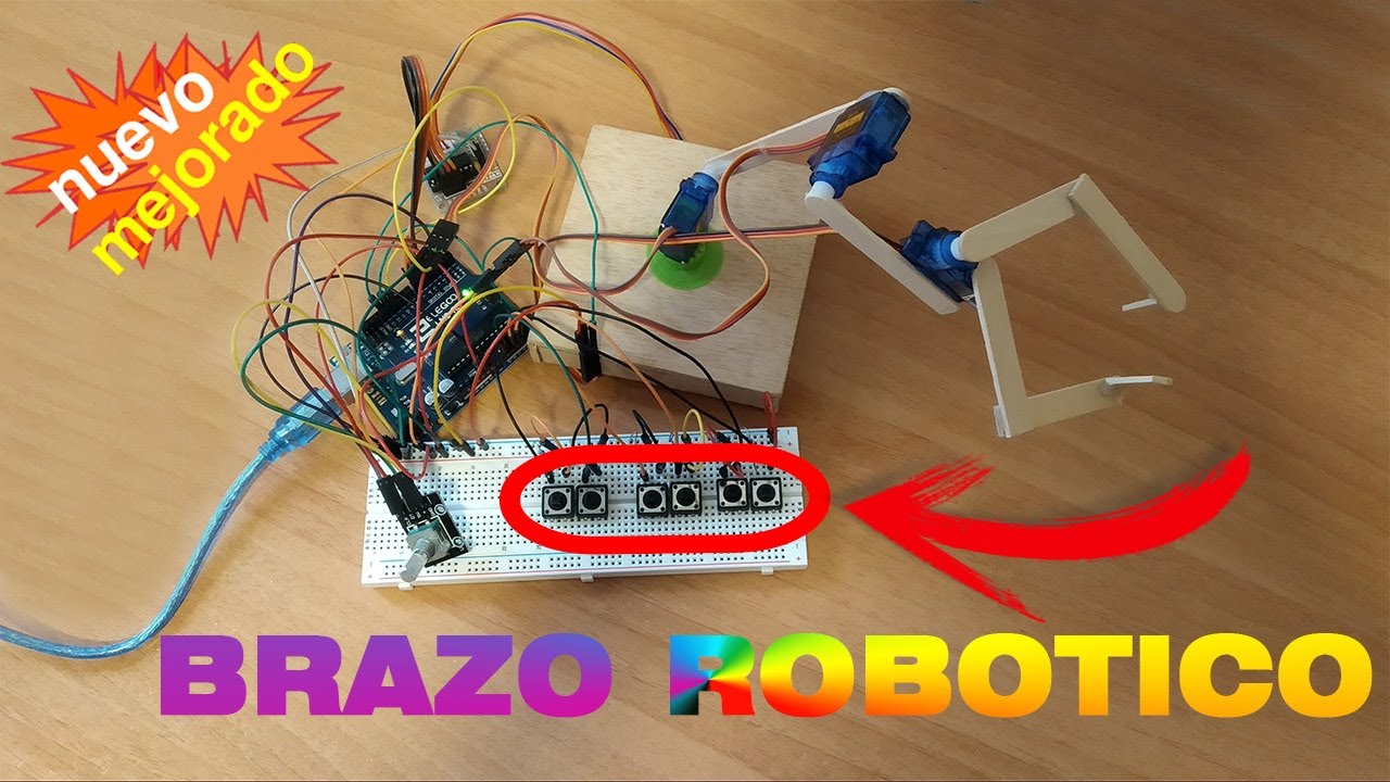 BRAZO ROBOTICO controlado por BOTONES || Proyecto ARDUINO || FACIL y RAPIDO || explicación + código