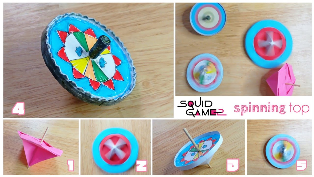 I tried 5 different ways to make paper spinning top | how to make Squid Game Paengi Chigi