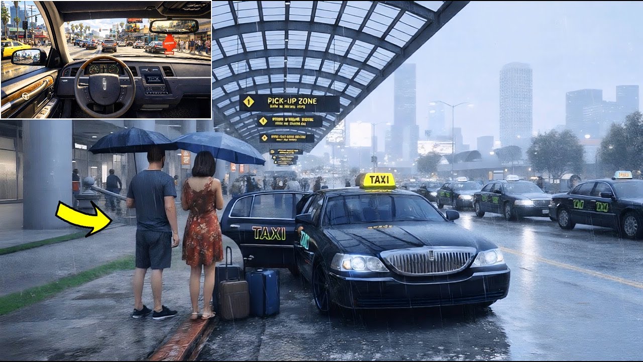 GTA 5 - Realistic Taxi Driving Job in a Classic Lincoln Town Car | POV Drive