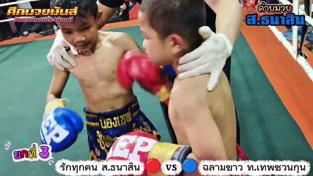 MuayThai รักทุกคน ส.ธนาสิน 🔴 vs 🔵 ฉลามขาว ท.เทพชวนกุน ムエタイ 泰拳