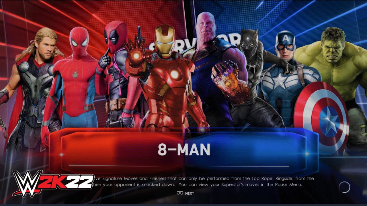 Матч на выбывание №9 из 8 человек Marvel Avengers | WWE 2K22 | 4K