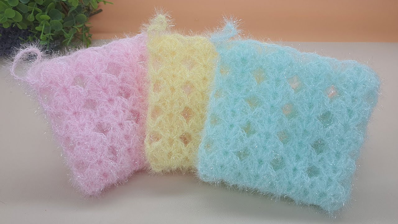 [수세미코바늘] 사각 패턴 수세미 뜨기 pattern crochet,  Crochet Dish Scrubby