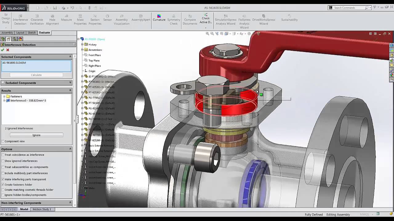 SolidWorks — обнаружение помех