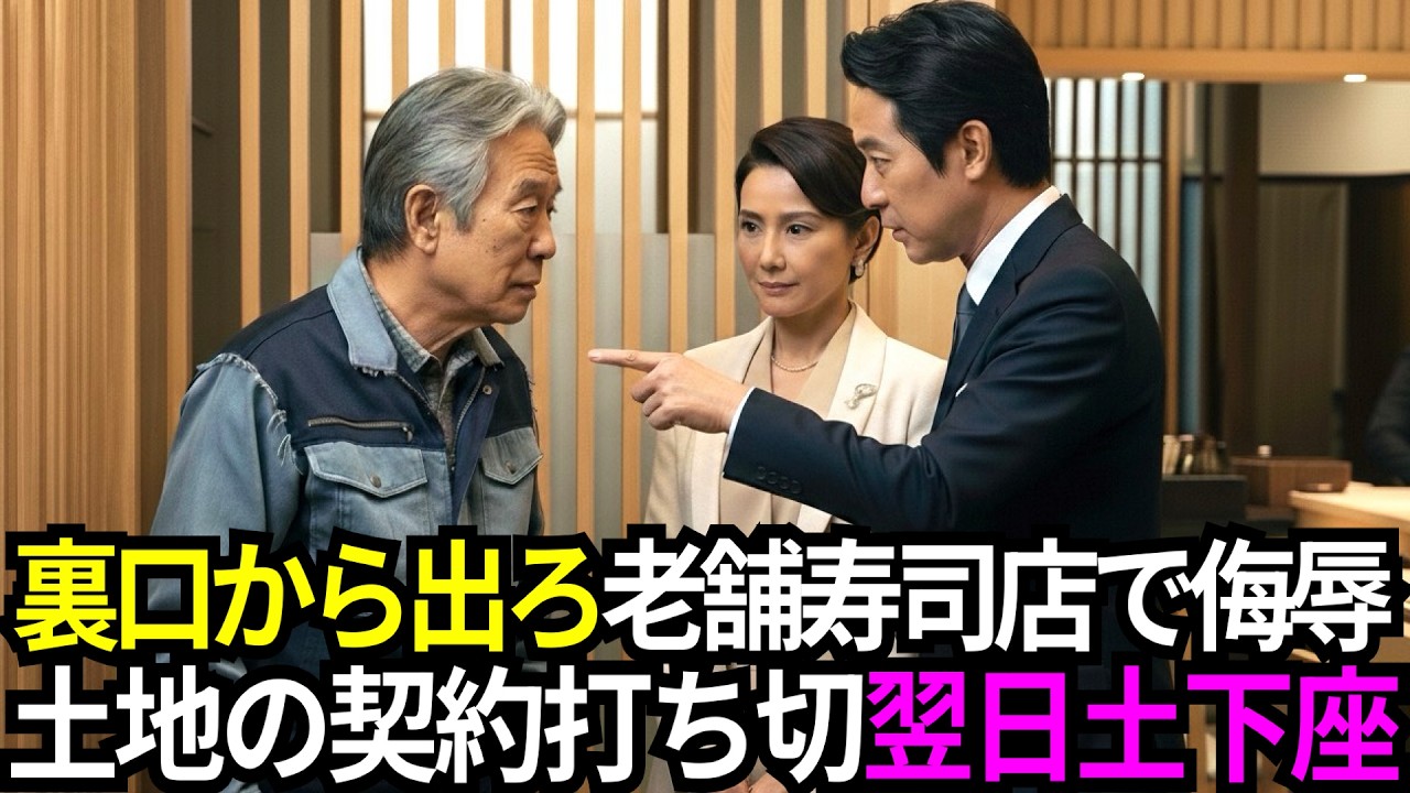 【スカッと】「作業着は裏口から出ろw」老舗寿司店で侮辱された老人。「この土地の契約は終了です」店主「どうぞどうぞ！」結果…【シニア】