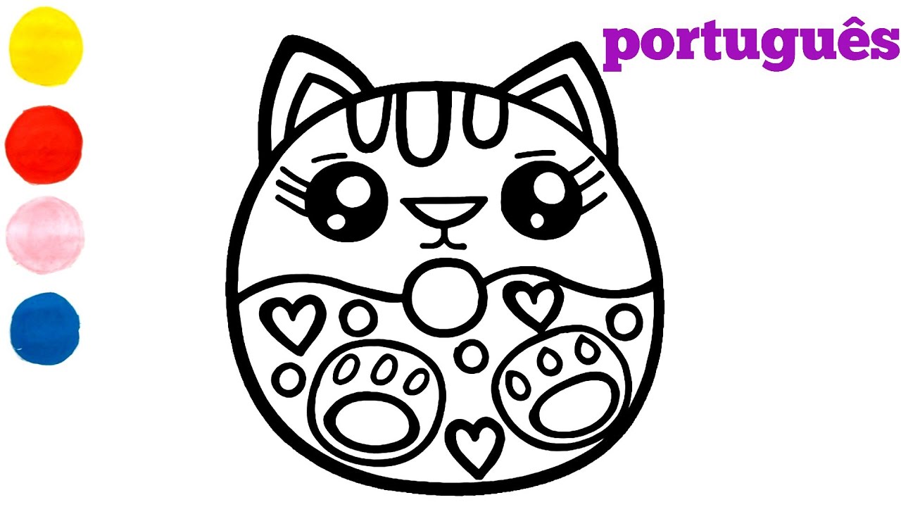 Como desenhar e colorir um gatinho donut fácil para crianças
