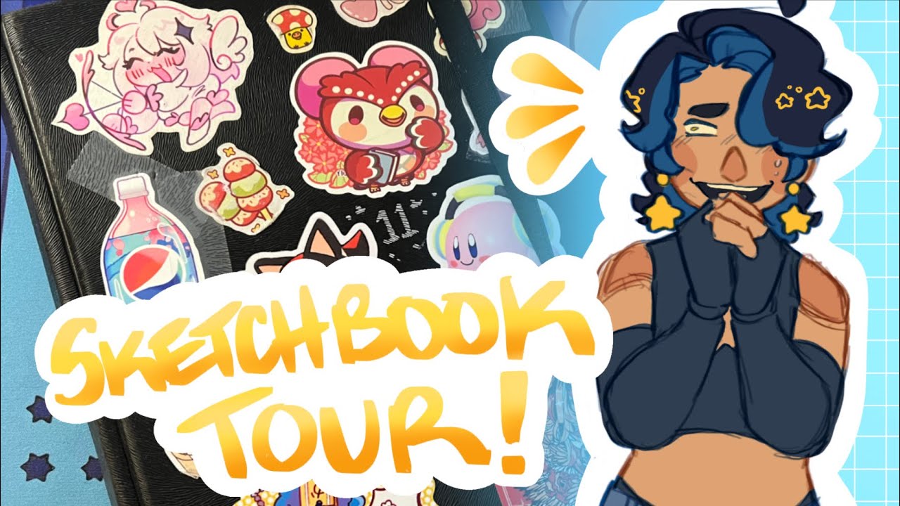 showing off my sketchbook! ft. stickers and pins from GS-JJ! ✧