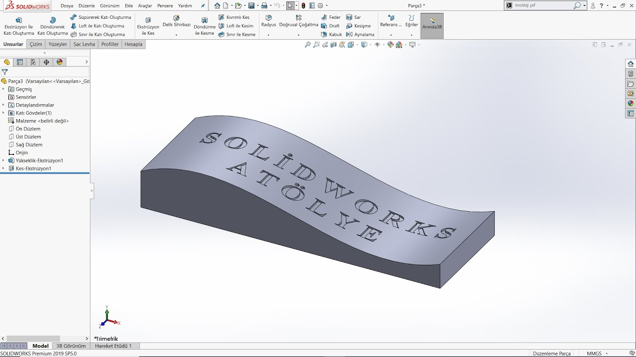 Solidworks Parça Üzerine Yazı Yazma (Writing on a Piece in Solidworks Software) 