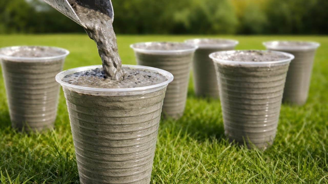 Pour cement into plastic cups // Amazing ways to make creative and unique cement flower pots
