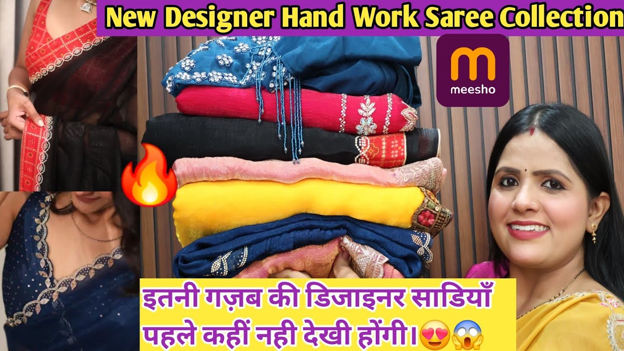 Meesho Huge Ready-to-Wear Saree Haul 😍  Designer Stonework Sarees with Readymade Blouse