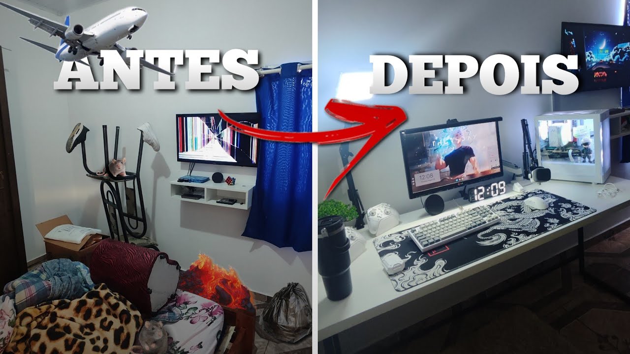 TRANSFORMEI MEU QUARTO BAGUNÇADO EM UM QUARTO GAMER - montando setup branco! PT 1