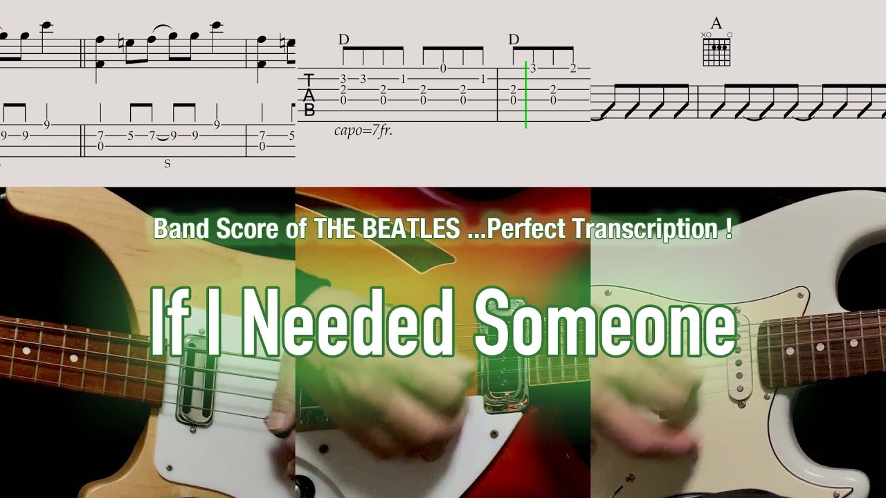 Score / TAB : If I Needed Someone - The Beatles - guitar, bass, drums