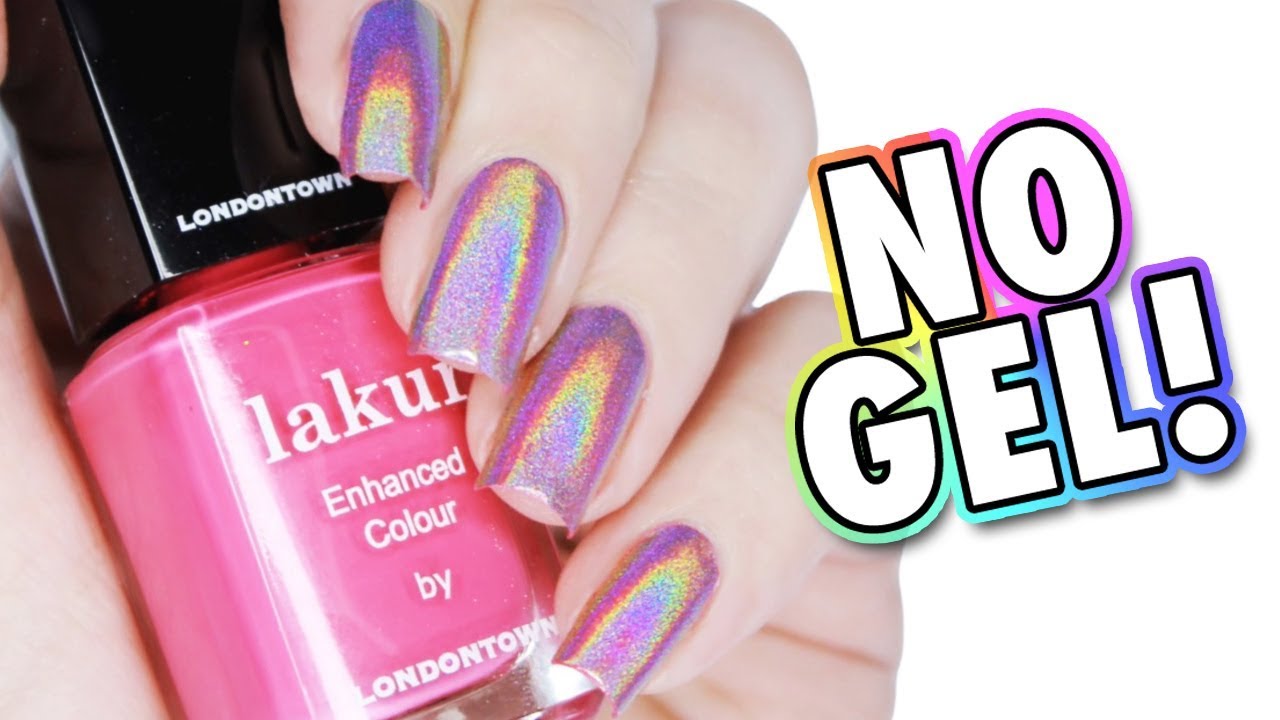HOW TO USE HOLOGRPAHIC POWDER WITHOUT GEL | Pink Holo Manicure
