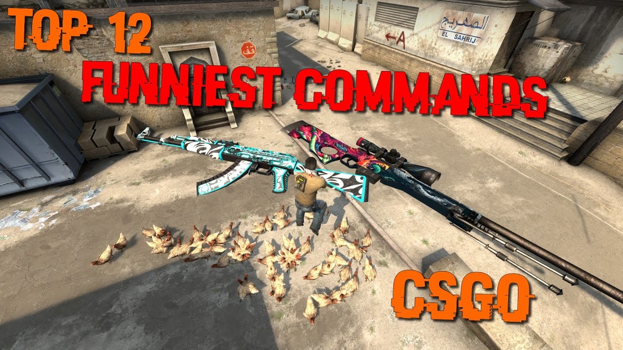 CSGO  - TOP 12 FUNNIEST COMMANDS (Giants weapons, chicken rain, slow motion, wallhack...)