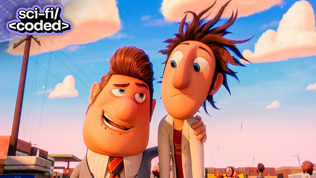 cloudy with a chance of meatballs (2009) - flint makes it rain food