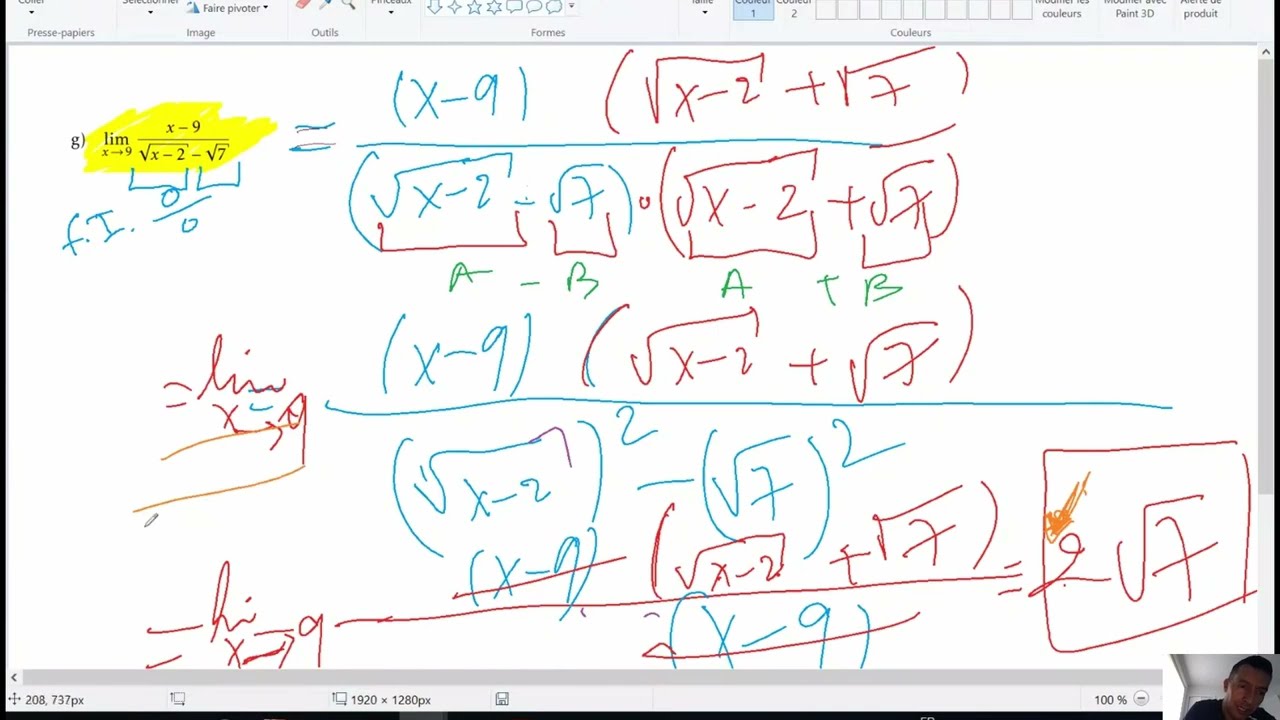 Forme Indéterminée 0/0  (question g) : Méthode du Conjugé