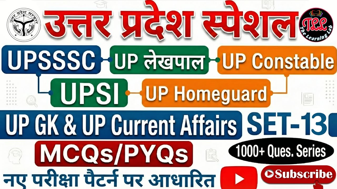 उत्तर प्रदेश स्पेशल | UP GK & Current Affairs Set-13 | UPSSSC, UPSI, Lekhpal, Constable | MCQs&PYQs