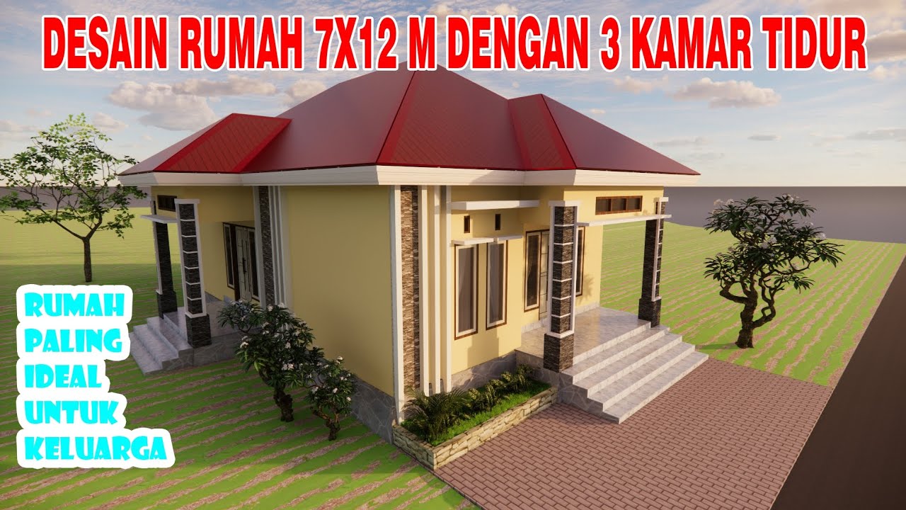 DESAIN RUMAH MINIMALIS 7X12 M DENGAN 3 KAMAR TIDUR