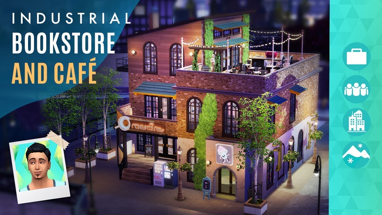 Cozy, Industrial BOOKSTORE & Café! Sims 4 Build Tour (No CC or Mods)