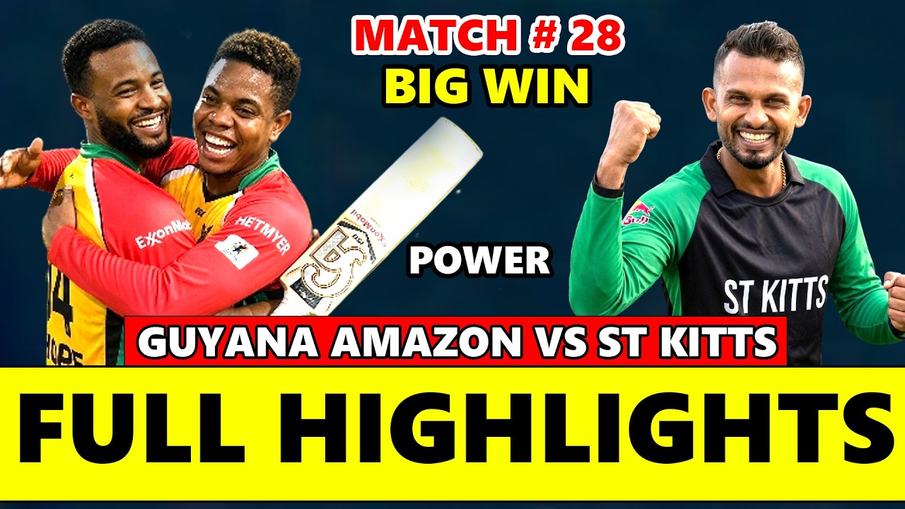 Guyana Amazon Warriors против St Kitts and Nevis Patriots, CPL, матч 28, лучшие моменты 2026 года