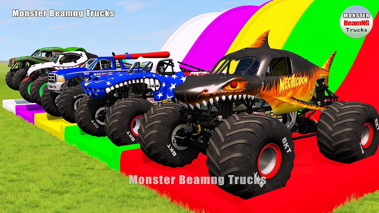 Triple Flatbed Trailer Monster Trucks Transport with Slide Color - BeamNG.drive 438