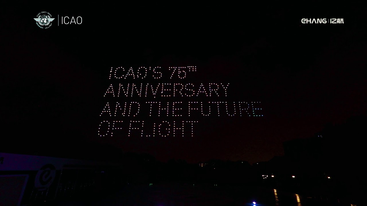 EHang celebrates ICAO Innovation Fair a great success by the magic AAV light shows.