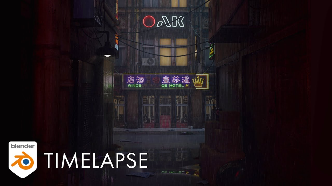 Rainy Alleyway - Blender Timelapse