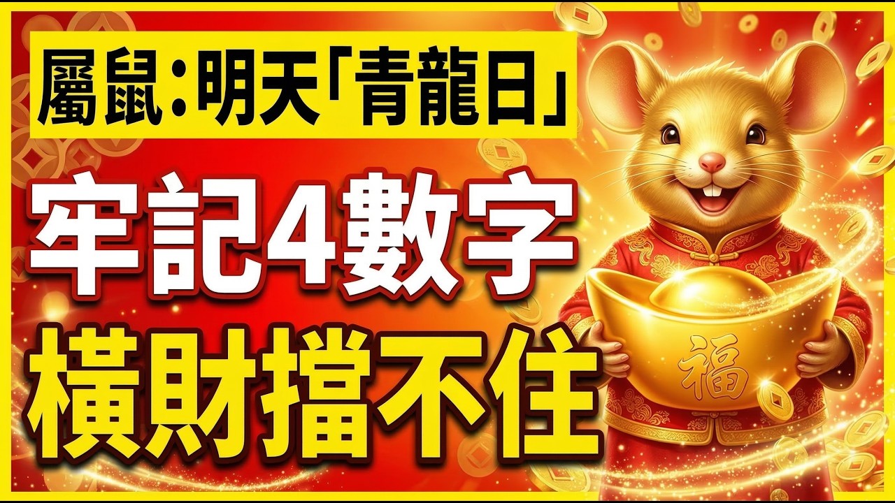 【屬鼠必看】明天3月15號，農曆正月二十七是「青龍黃道日」，你的偏財旺，這「4個數字」要牢記，助你橫財擋不住！#屬鼠2026運勢 #2026生肖鼠運勢 #生肖龍財運 #偏財運 #幸運數字 #招財數字