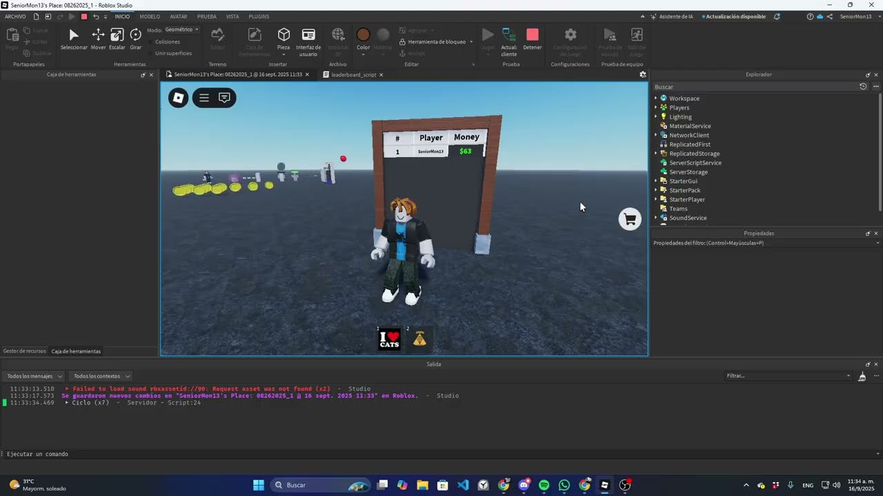 Sistema de Leaderboard con OrderedDataStore en Roblox Studio