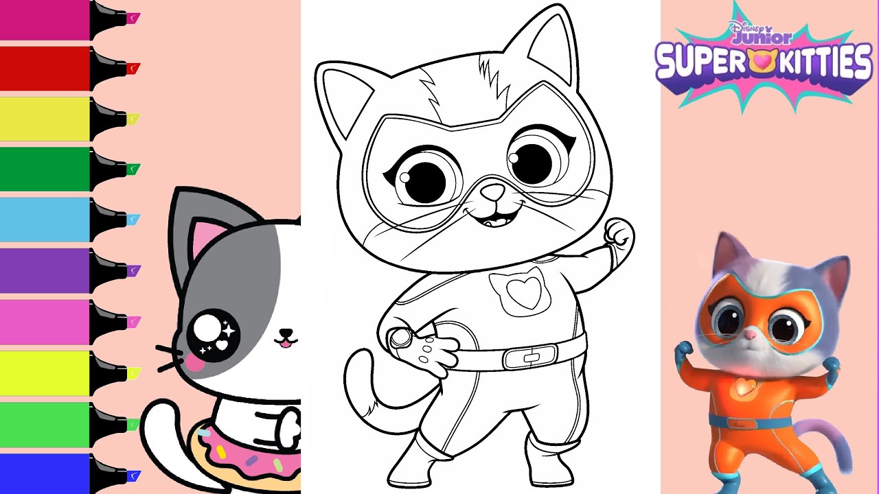 Coloring Disney JR SuperKitties Buddy and Ginny Coloring Book Pages | Sprinkled Donuts JR