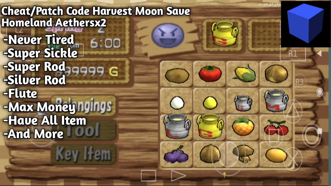 Harvest Moon Save Homeland - Cheat Patch Code Aethersx2