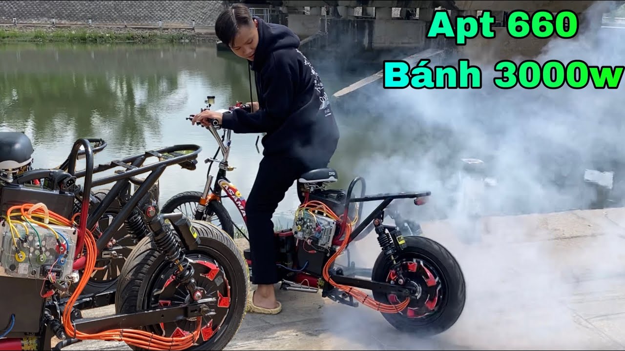 Review Xe Đạp Điện Độ Ecu APT 660 Trong Suốt Bánh 3000 Qs V4 Dây Pha Rời 7 Bình