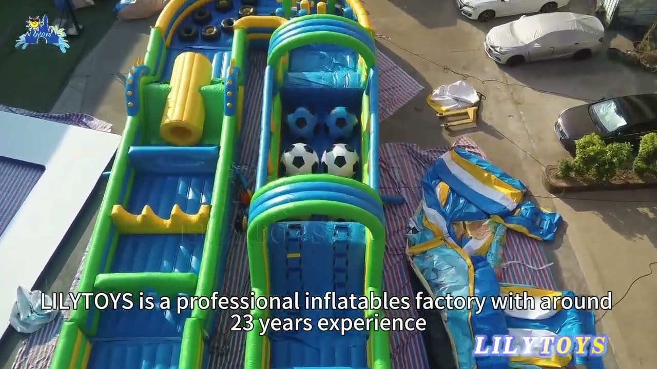 Jungle Track Inflatable Obstacle Park: Dual Blue-Green Lane Fun for All!