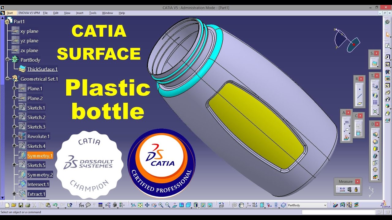 How to create a plastic bottle using CATIA Part Design and Generative Shape Design 80