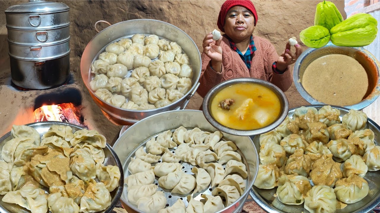 🤤Homemade🐷Chayote squash Pork Momo🥟in Village || Family dinner😋 || Village Lifestyle ||Tamangni Aama