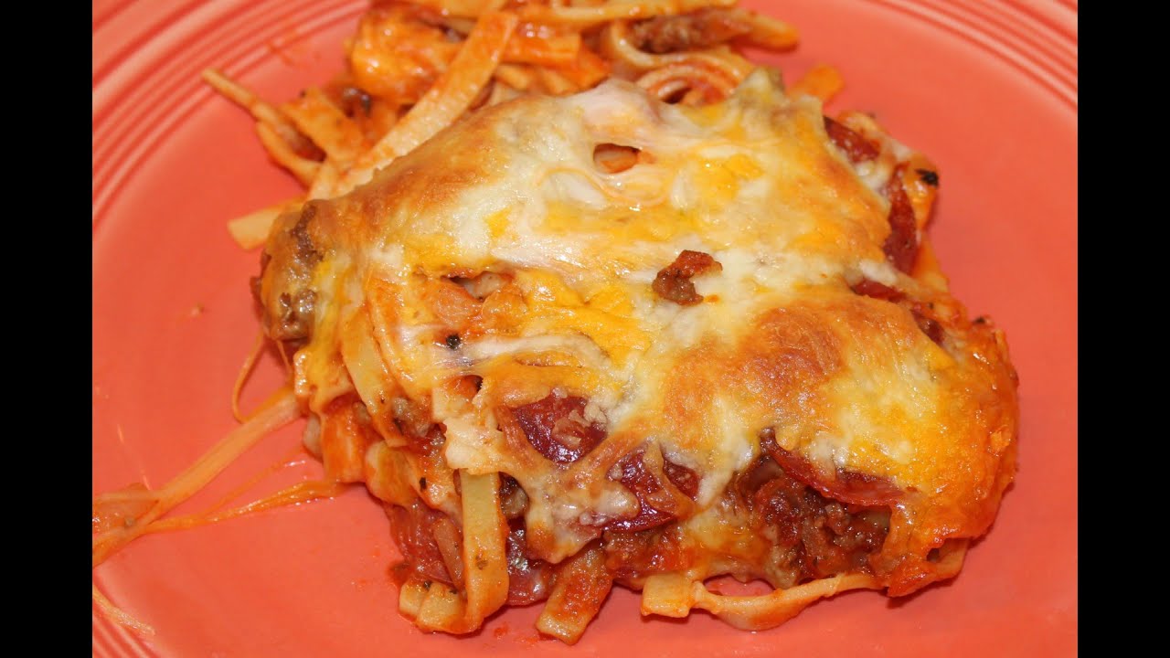 Making Pizza Casserole Based on a Recipe from Gooseberry Patch Church Suppers Cookbook