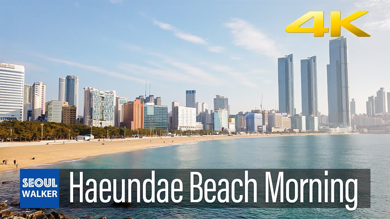 [4K] Busan City Haeundae Beach Morning Walk ASMR 아름다운 해운대 해변의 아침 산책 파도소리 海云台海滩 海雲台