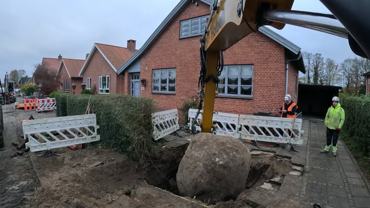 Digging a Massive Stone for Sewer Installation #hugerock
