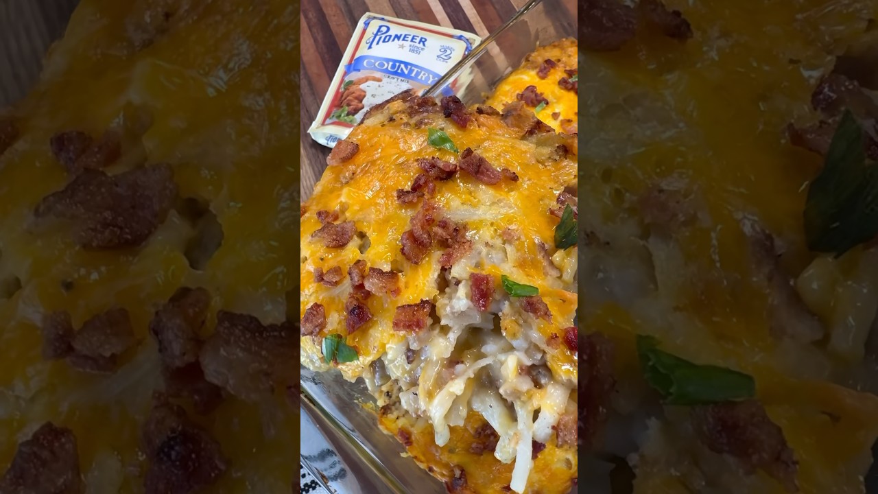 Cheesy Loaded Hashbrown Breakfast Casserole is perfect for an easy holiday breakfast!
