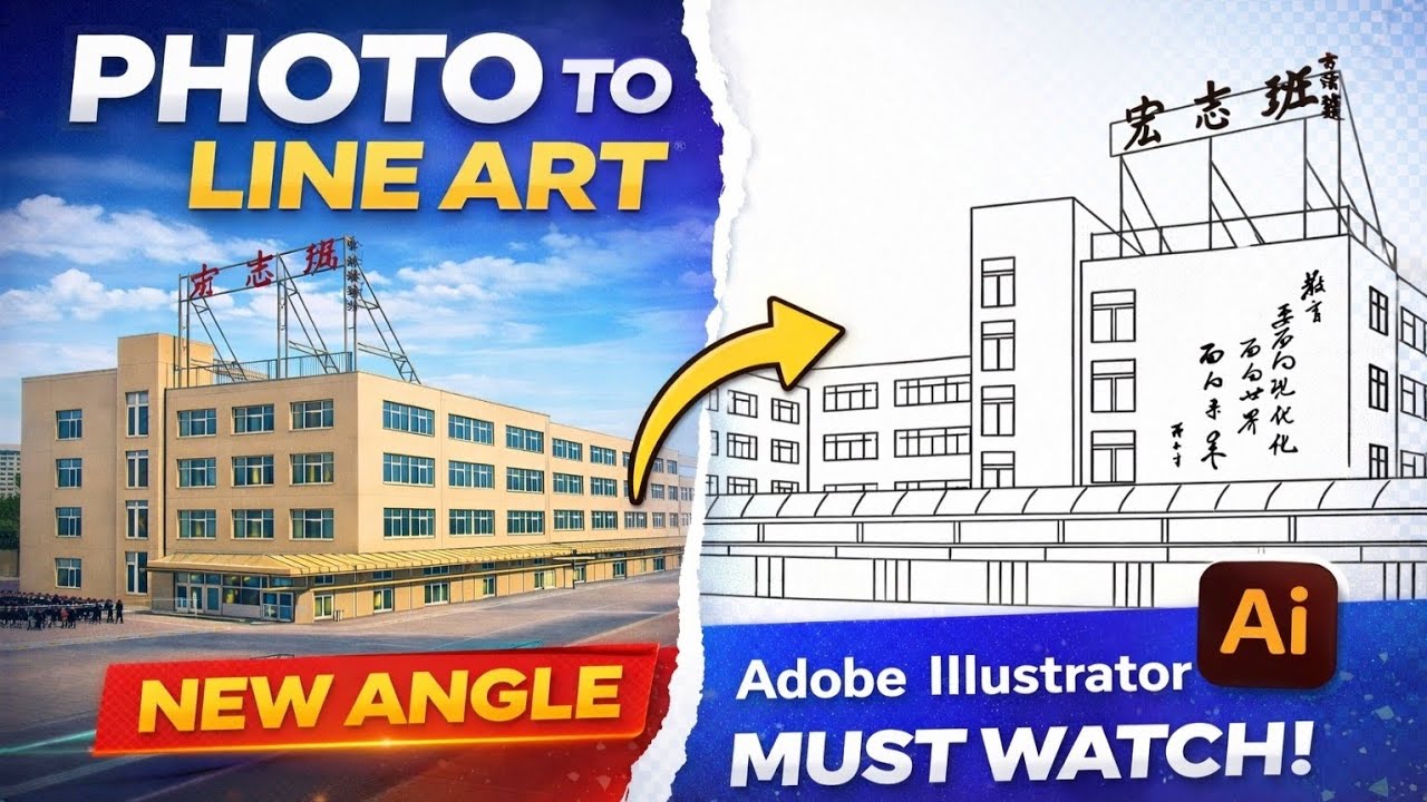 I Recreated a School in Adobe Illustrator｜Photo to Architectural Line Art